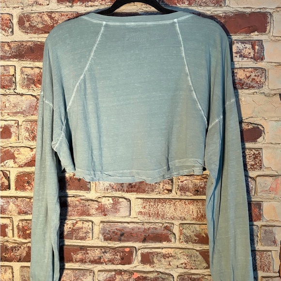 Aeropostale Cropped Henley Long Sleeve Sage Green Oversized Boyfriend Tee Large - Picture 3 of 3